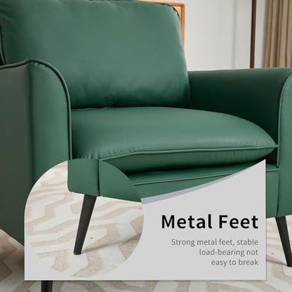 Modern Faux Leather Chair Set of 2, Oversized Arm Chair for Living Room, Mid-Century Accent Sofa for Bedroom Comfy, Upholstered Single Sofa Readingchair for Waiting Room and conference room,Green