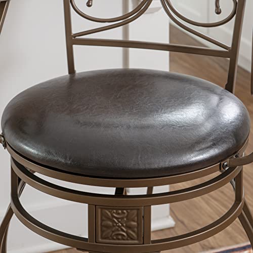 Powell Dayne Big and Tall 24 Seat Height Counterstool with Arms in Dark Bronze Metal with Dark Brown Faux Leather Padded Seat with 360 Swivel
