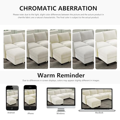 112" Modular U-Shaped Sectional Sofa, Modern 6-Seat Cloud Couch with 2 Storage Ottomans, Comfy Chenille Convertible Furniture Set for Living Room, Apartment, Easy Assembly, Beige
