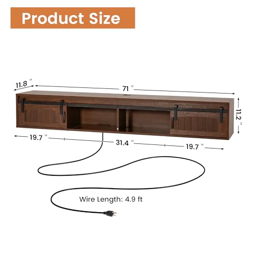 71" Floating TV Stand with Power Outlet, view 3