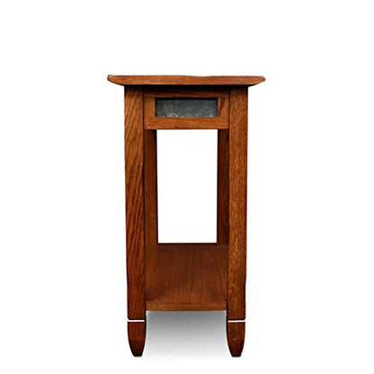 Sibley End Table, Solid Wood, 12 in. Wide, Slate Tile Detail, 1 Lower Shelf, Narrow Width, Easy-Assembly, Rustic Oak, 24.0 in. L x 12.0 in. W x 24.0 in. H, 10060