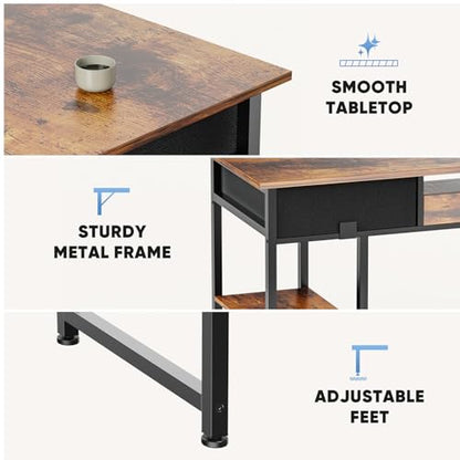 48-Inch Computer Desk with Drawers and Hook, Brown, view 7