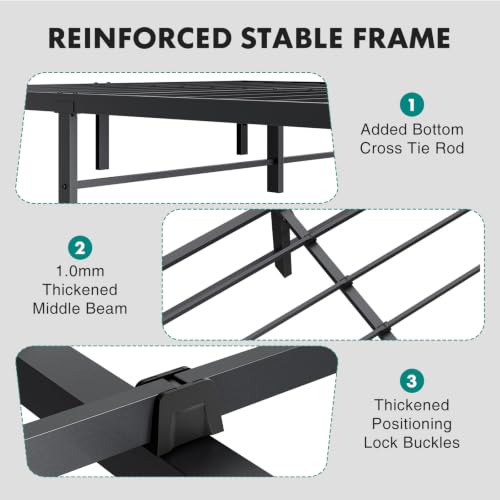 14In Metal Queen Bed Frame with Storage Space, 800LBS, view 6