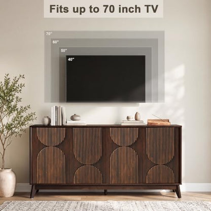 63 Inch Mid Century Modern TV Stand Up to 70inch TV, Dark Walnut, view 4