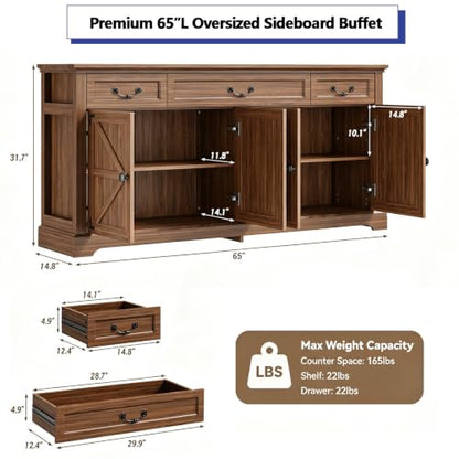 Premium Farmhouse 3 Drawers 4 Doors Sideboard Buffet Cabinet with Storage, view 3