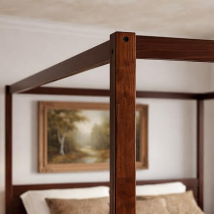 Solid Pine Canopy Bed Frame, King — Walnut Finish, view 5