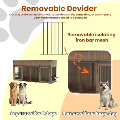 71" Dog Crate Furniture for 2 Dogs, view 4