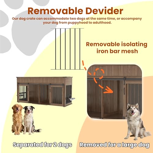 GDFStudio 71'' Extra Large Dog Crate Furniture Double Dog Cage Indoor, view 6