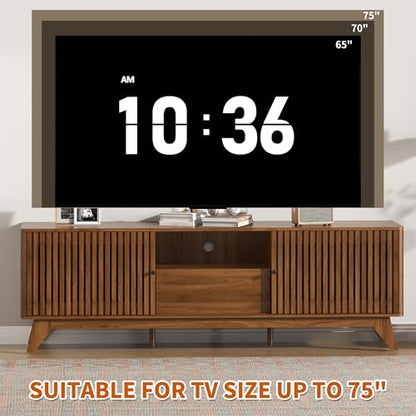 TV Stand for Tvs up to 75", Mid Century Modern TV Console with Sliding Door, view 5