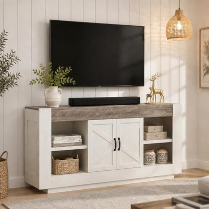 Farmhouse TV Stand for TV up to 65", Thick Block Media Console, view 2
