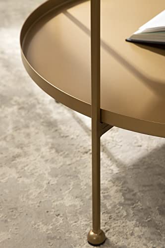 Nira Modern Round Two Tier Coffee Table; 26 Inch Diameter; Black and Gold; Decorative Glam Coffee Table for Storage and Display