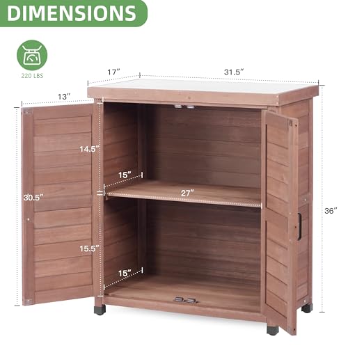 Outdoor Storage Cabinet with Metal Tabletop, Cedar Wood Garden Workstation | Metal Work Surface，Ample Storage Capacity，Natural Wood Construction，Garden Tool Organization，Patio & Garden Furniture
