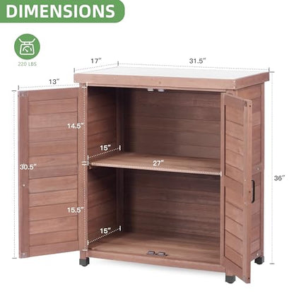 Outdoor Storage Cabinet with Metal Tabletop, Cedar Wood Garden Workstation | Metal Work Surface，Ample Storage Capacity，Natural Wood Construction，Garden Tool Organization，Patio & Garden Furniture