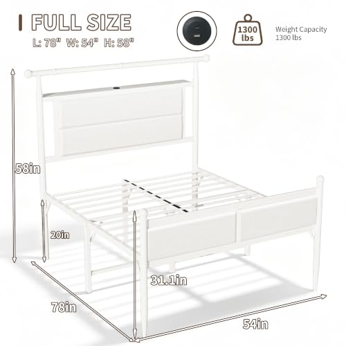 Full Size Metal Bed Frame with Upholstered Headboard and Led Lights, White, view 3