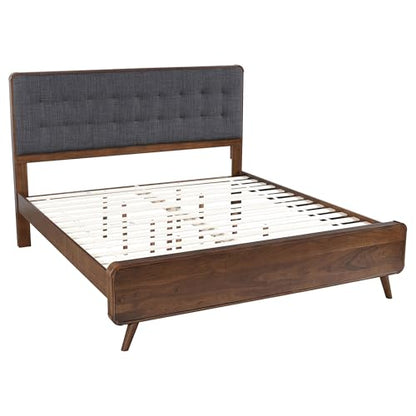 Coaster Home Furnishings Robyn Contemporary 5-Piece Bedroom Set Fabric Upholstered Eastern King Size Panel Bed Frame 53-inch Headboard Dark Walnut 205131KE-S5