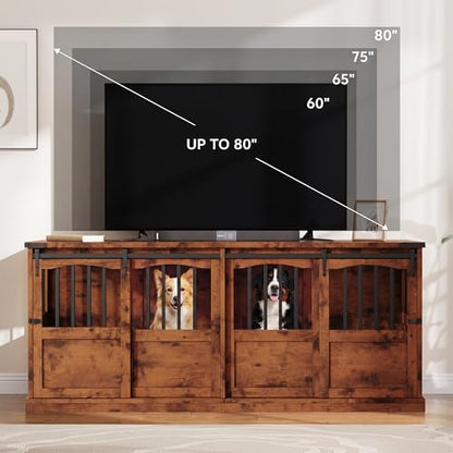 72" Double Dog Crate Furniture with Barn Sliding Doors Brown, view 6