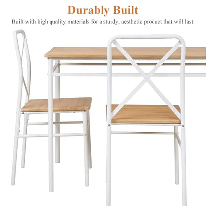 Dining Table Set for 4, 5-Piece Wood Kitchen Table with Chairs for Small Space, Breakfast Nook, Space-Saving, Natural White