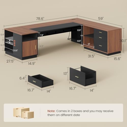 78.7" L Shaped Executive Desk with Lateral File Cabinet, view 3
