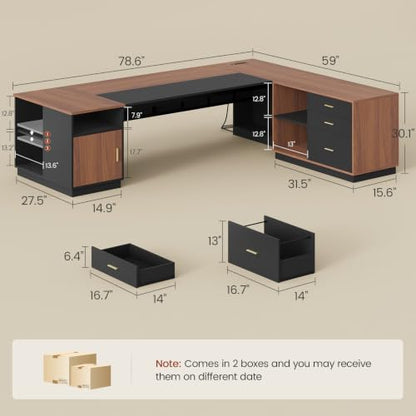 78.7" L Shaped Executive Desk with Lateral File Cabinet, view 3