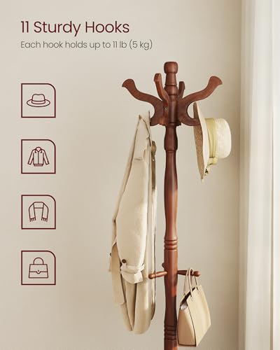 Freestanding Coat Rack, Rubber Wood Coat Tree with 11 Hooks, view 4