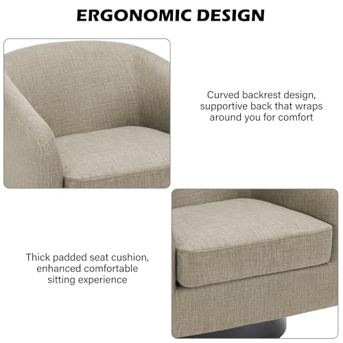 Swivel Barrel Accent Chair, Modern Round Linen Arm Chair for Living Room, Bedroom, Comfy Club Reading Chairs for Adults（Linen Fabric, Light Brown, Set of 2