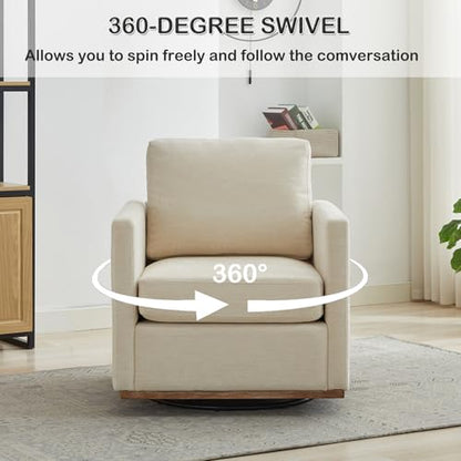 Swivel Accent Chair Set of 2, 360 Degree Square Swivel Chair for Living Room, Mid Century Modern Upholstered Barrel Chair,Comfy Sofa Armchairs for Bedroom,Nursery,Chenille, Beige