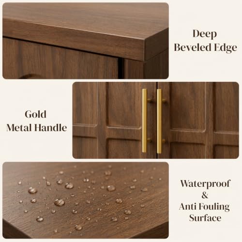 59" Sideboard Buffet Cabinet, 3 Drawers, 4 Doors, Walnut, view 6