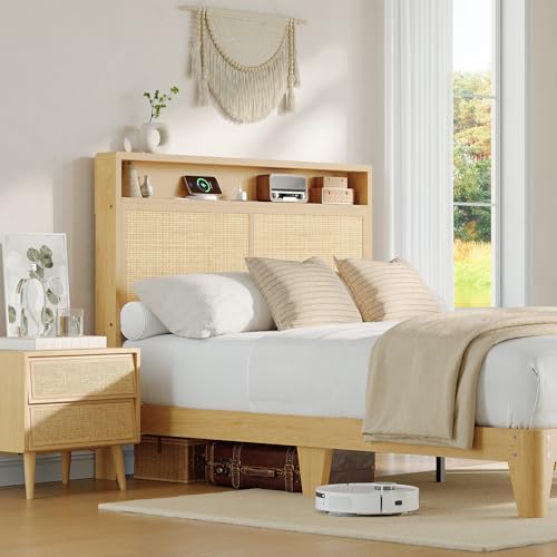 Rattan Bed with LED Lights Bohemian Style, view 6
