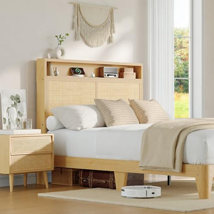 Rattan Bed with LED Lights Bohemian Style, view 6