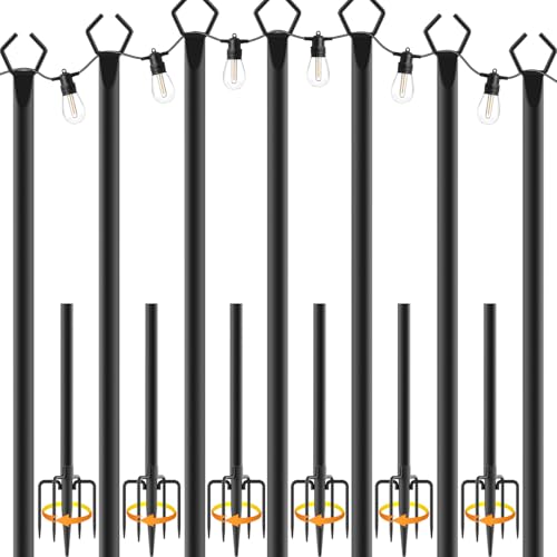 NUERPO 7 Pack String Light Poles,Metal Poles for Hanging Outdoor Light Strings,7 Pack 10 FT Light Poles Stand for Outside Garden,Patio,Wedding,Backyard,Deck,Party