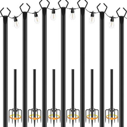 NUERPO 7 Pack String Light Poles,Metal Poles for Hanging Outdoor Light Strings,7 Pack 10 FT Light Poles Stand for Outside Garden,Patio,Wedding,Backyard,Deck,Party