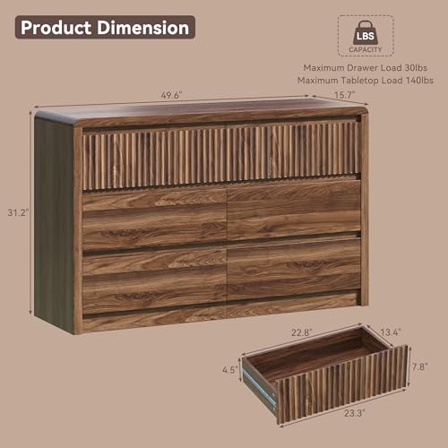 Fluted 6 Drawer Dresser for Bedroom, view 3