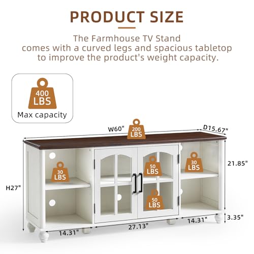Farmhouse TV Stand for 60 in TV, Entertainment Center for Living Room, view 3