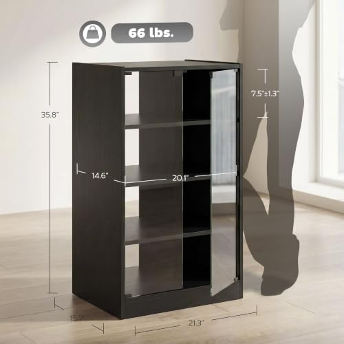Media Cabinet 4-Tier Stereo Cabinet with Glass Door Black, view 4