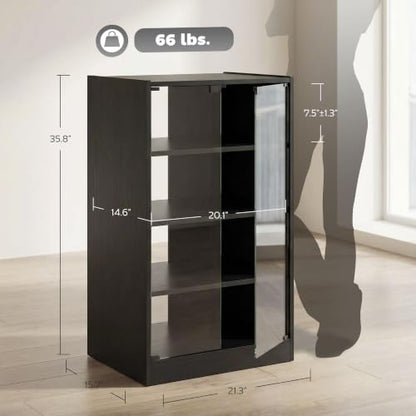 Media Cabinet 4-Tier Stereo Cabinet with Glass Door Black, view 4