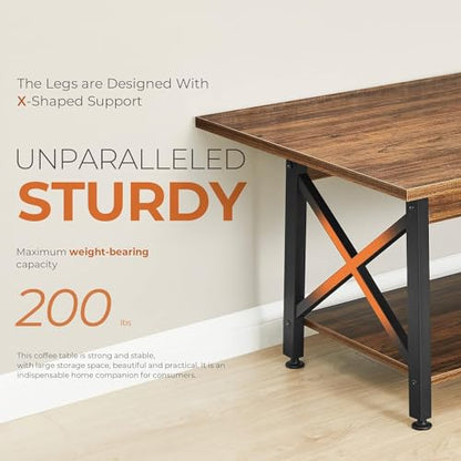 Coffee Table with Storage, 39 inch Modern 2-Tier Coffee Tables for Living Room, X-Frame Design Farmhouse Coffee Table Space Saving Living Room Tables, Easy Assembly, Walnut