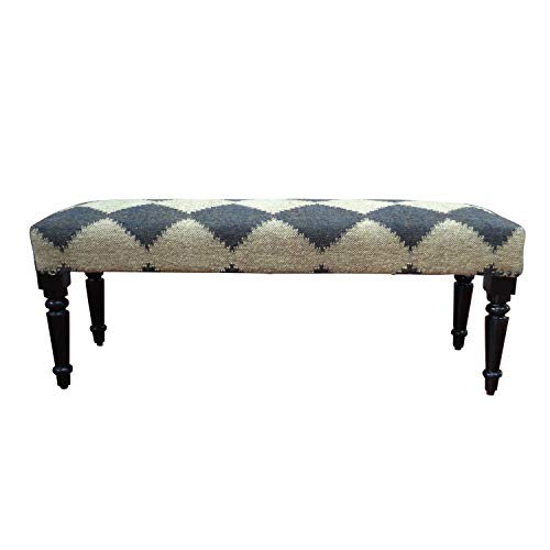 LR Home Tan/Black Upholstered Bench for Bedroom End of Bed | Farmhouse Checkered Accent Bench for Living Room, Bedroom, or Entryway Seating | Long Rectangle Sitting Bench | 47"W x 16"D x 18"H