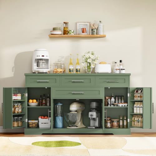 54" Sideboard Cabinet, Kitchen Buffet Cabinet with Storage, Olive Green, view 3