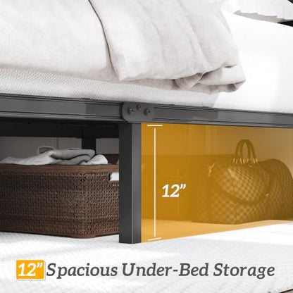 Queen Black Bed Frame with Button Tufted Headboard and Storage, view 5