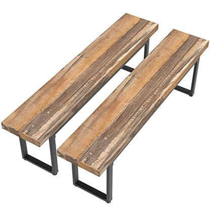59" Farmhouse Dining Bench Pair 2, Wooden Bench Seat Kitchen Table, Brown, view 2