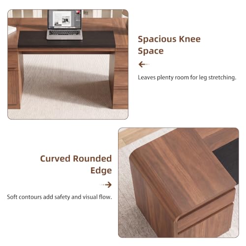 71" Walnut Executive Desk with Drawers, Home Office Desk with Storage, view 7