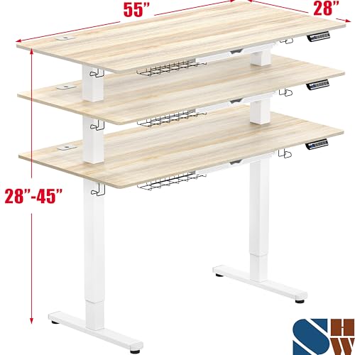 55 x 28 Electric Height Adjustable Standing Desk w/Drawer, Maple, view 4