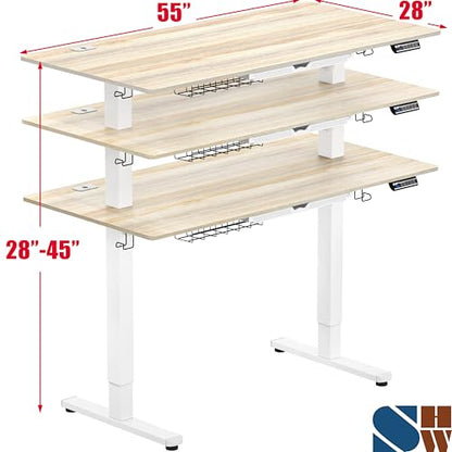 55 x 28 Electric Height Adjustable Standing Desk w/Drawer, Maple, view 4