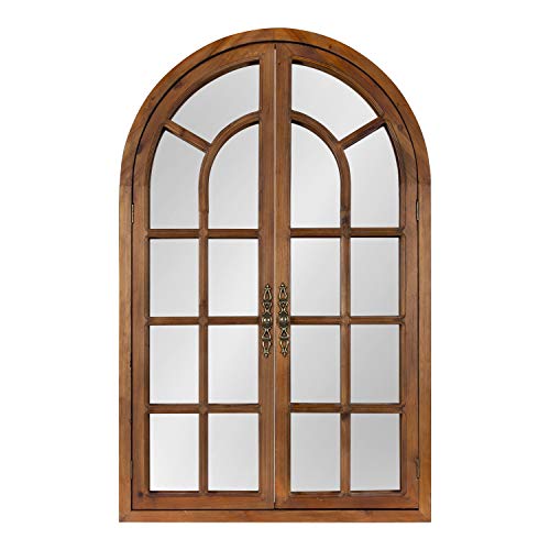 Boldmere Rustic Windowpane Arch Mirror, 28 x 44, Rustic Brown, Farmhouse Window Mirror for Wall