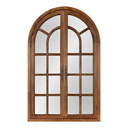Boldmere Rustic Windowpane Arch Mirror, 28 x 44, Rustic Brown, Farmhouse Window Mirror for Wall