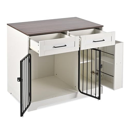 37.4" Dog Crate Furniture, Indoor Dog Kennel with 2 Drawers and Storage Cabinet, view 7