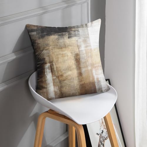 Throw Pillow Covers Modern Home Art Decor, 18 x 18 Inches Set of 2 Pillow Cases Decorative, Abstract Oil Painting Pillowcases for Bedroom, Living Room, Taupe Tan Grey Brown Beige