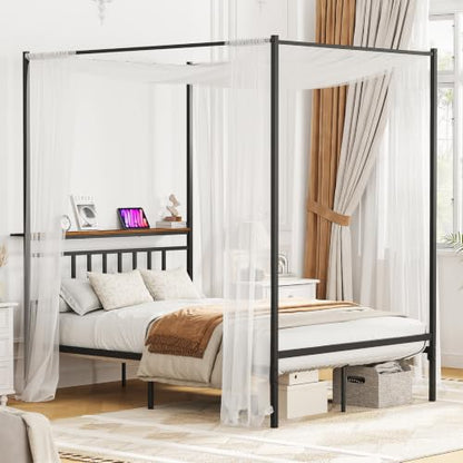 Full Canopy Bed Frame with Storage Headboard Minimalist Style 4 Posters Bed, view 2