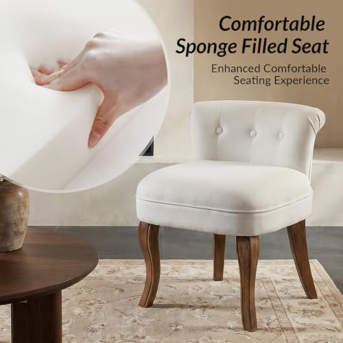 Modern Velvet Vanity Chair with with Solid Wood Legs, Upholstered Vanity Stool with Low Back, Small Makeup Chair Home Decor for Bedroom Living Room Dressing Table, Women Girls