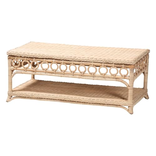 Oxford Natural Rattan Furniture with Braided Edges and emblished Decorative Ring Design, Coffee Table